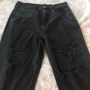 Black distressed mom jeans